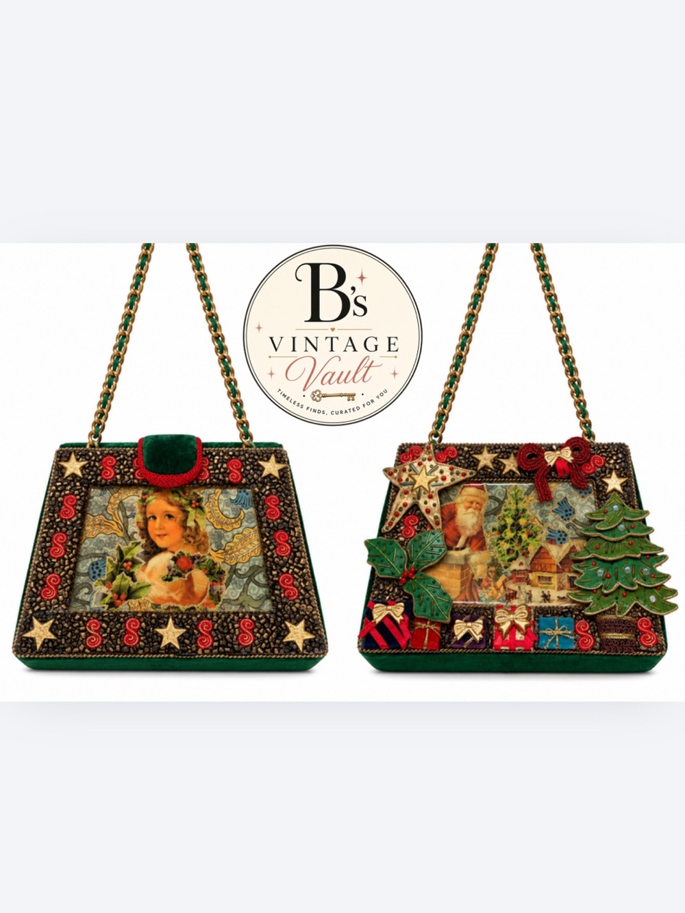 1990s Vintage Mary Frances Two-Sided Christmas Picture Window Handbag